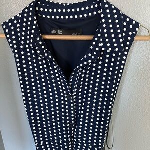 Leslie Fay Navy and White Polka Dot Dress